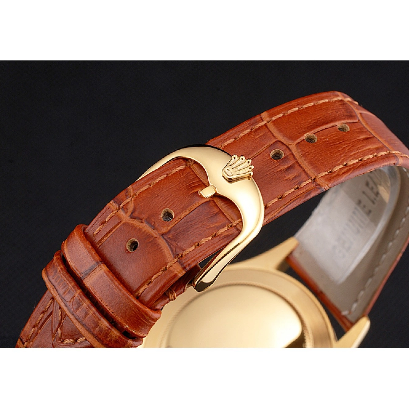 Aaa replica watch Strap Rolex Brown Dial Leather Datejust Swiss Gold Case White Light 0724